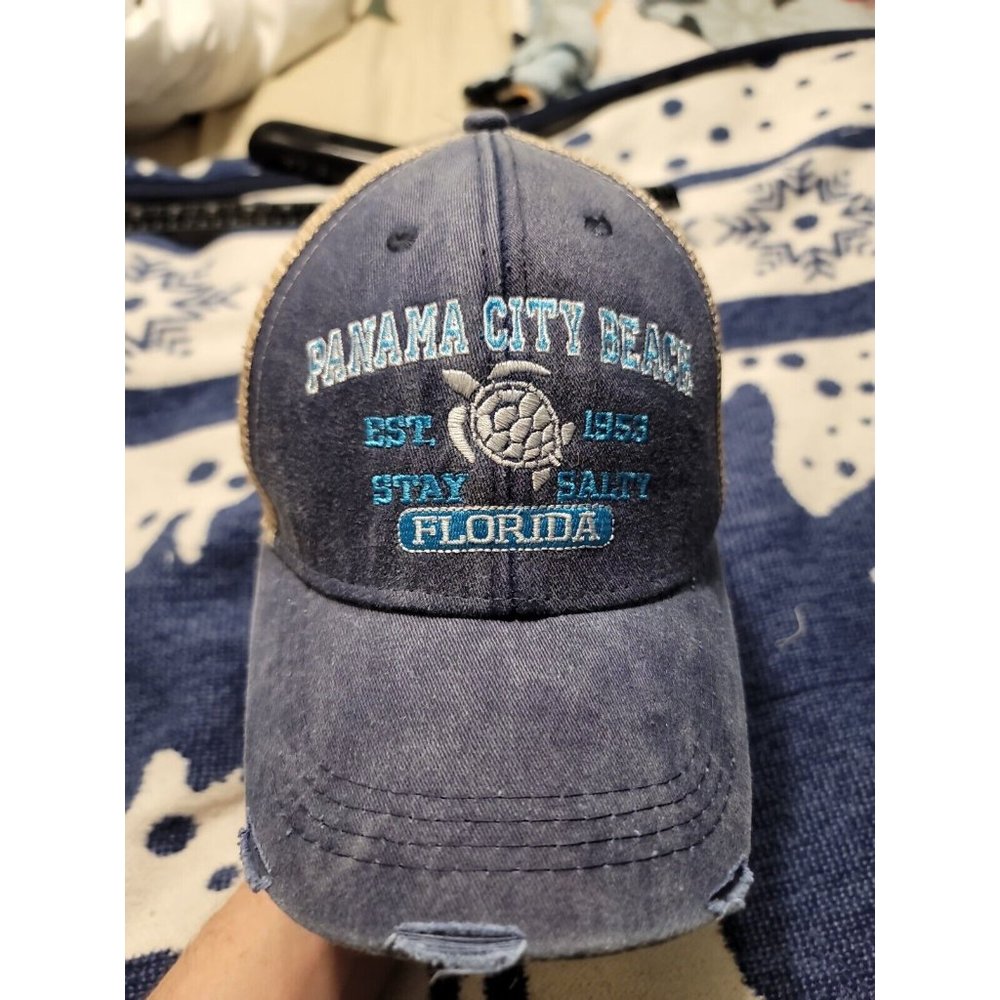 Panama City Beach Hat Cap Snap Back Adjustable Blue Mesh Back Alvins Island